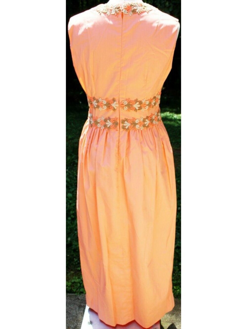Vtg 1960s Coral Summer Dress Womens sz 12 Party Beach Lake Sheath Maxi Long - Picture 5 of 8